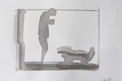 IVANA OŽETSKI - Sjenski autoportret sa psom II, 2016., crtež: akvarel, 18x25cm