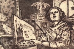 KARINA SLADOVIĆ - Autoportret – Čekajući inspiraciju, 2017., grafika: duboki tisak (bakropis/suha igla), 14x24cm