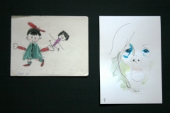 SANJA PRIBIĆ : Od-do, 2017., crtež-diptih: drvene bojice/tuš/akvarel, 70x50cm: 14x18cm + 21x15cm