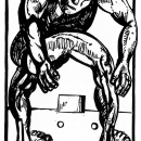 Veliki kuglaš, 1983.; linorez, iz mape 'Izbjeglice' (foto: Dražen Bota)