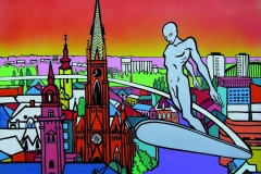 Silver Surfer over Novi Sad, 1998, 60x80 cm, acrylic on canvas