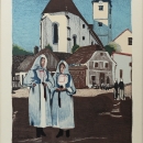 Anka Krizmanić - Samoborska crkva i dvije seljanke, 1920., drvorez, 29x24.jpg