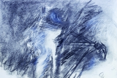 Dvije mačke (423), 1995., ugljen, pastel, papir, 57x76