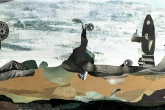 Chronically late 2 - collage on canvas, 90x50cm, 2018.