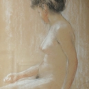 Sjedeći akt, 1909., olovka, crvena i bijela boja