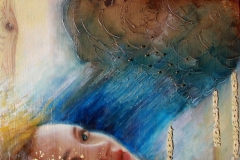 Sandra Radić Parać - Jupiter i Io - kiša; kombinirana tehnika na drvu, 39.5x29.5cm, 2017.