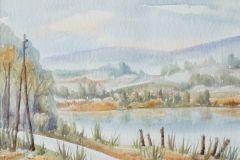Jutro na ribnjacima - akvarel, 1993., 34x48cm