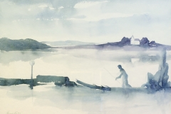 Ribič u smiraj dana - akvarel, 1998., 37x52cm