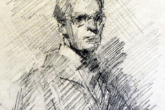 Omer Mujadžić – Autoportret, 1975., crtež olovkom/papir, 10x8cm, Gradski muzej Omiš